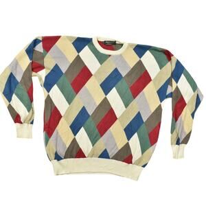 Vintage Greenwich Multicolor Cotton Pullover Men Sweater XL Argyle Pattern Knit